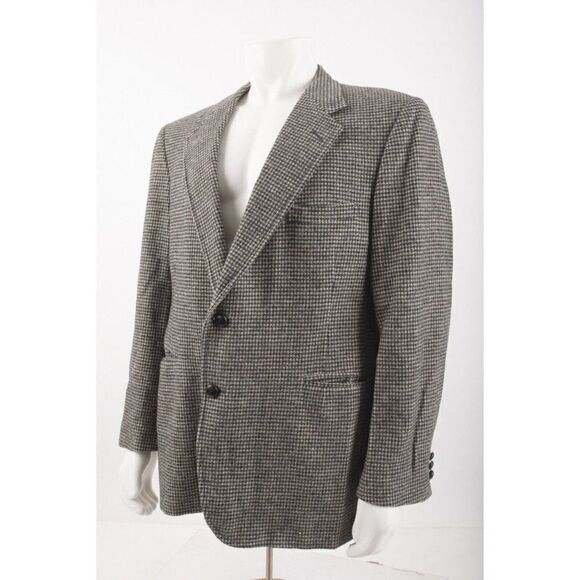 Woolrich Mens Wool Houndstooth Blazer Suit Jacket Large Black White Sport Coat - Picture 3 of 7